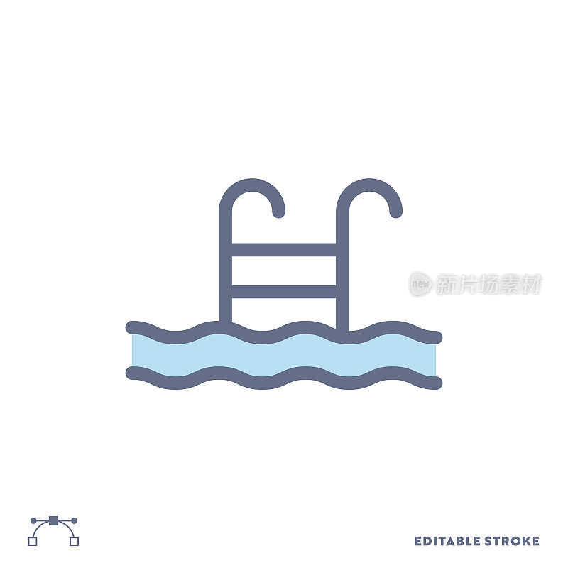 游泳池颜色线图标设计与可编辑的笔画。适合网页，手机App, UI, UX和GUI设计。